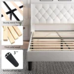 Queen Velvet Platform Bed Button Tufted Upholstered Frame Wooden Slats 8" Underbed Storage No Box Spring Noise Free Easy Assembl – Image 5