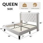 Queen Velvet Platform Bed Button Tufted Upholstered Frame Wooden Slats 8" Underbed Storage No Box Spring Noise Free Easy Assembl – Image 2