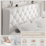 Queen Velvet Platform Bed Button Tufted Upholstered Frame Wooden Slats 8" Underbed Storage No Box Spring Noise Free Easy Assembl – Image 3
