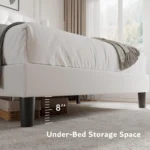 Queen Velvet Platform Bed Button Tufted Upholstered Frame Wooden Slats 8" Underbed Storage No Box Spring Noise Free Easy Assembl – Image 4