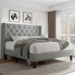Queen Velvet Platform Bed Button Tufted Upholstered Frame Wooden Slats 8" Underbed Storage No Box Spring Noise Free Easy Assembl – Image 8
