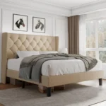 Queen Velvet Platform Bed Button Tufted Upholstered Frame Wooden Slats 8" Underbed Storage No Box Spring Noise Free Easy Assembl – Image 10