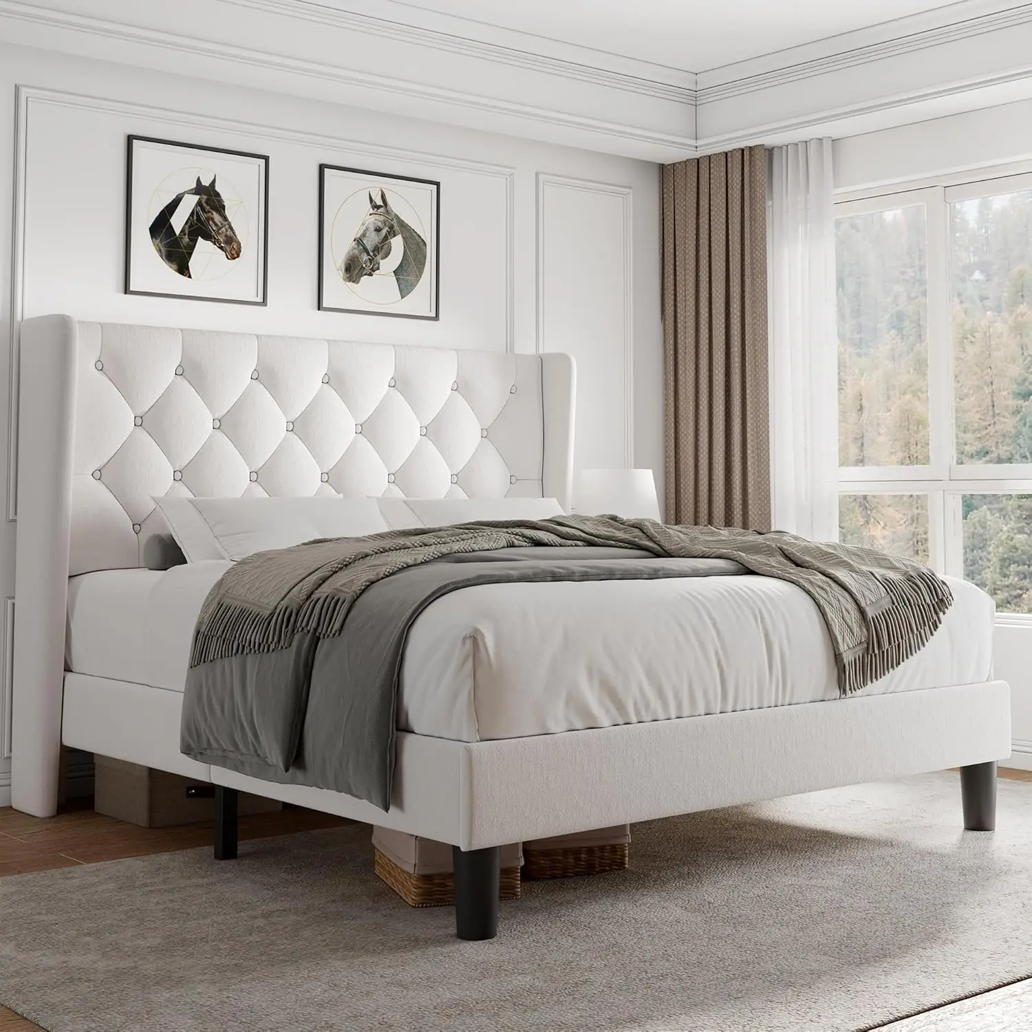 Seba0136b176b4f888710a604a664f8c0W.webp Queen Velvet Platform Bed Button Tufted Upholstered Frame Wooden Slats 8" Underbed Storage No Box Spring Noise Free Easy Assembl – Image 1