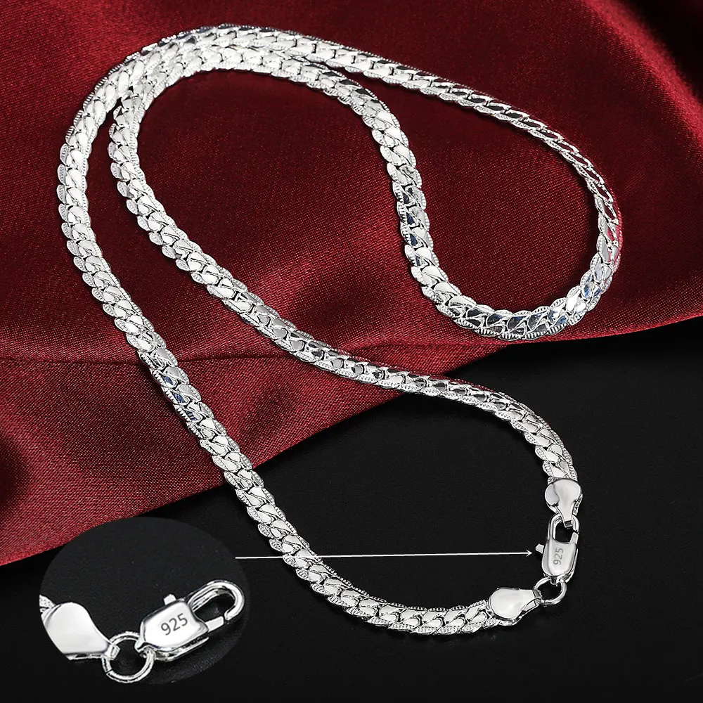 S0cbb87e7581946e497afa3d1ce61d5a2j.webp Hot 925 Sterling Silver 6mm Side Chain 16/18/20/22/24 Inch Necklace For Women Man Fashion Wedding Engagement Jewelry Gifts – Image 1