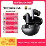 HAYLOU Flowbuds N55 Wireless Earbuds 54dB Adaptive ANC Bluetooth 6.0 LDAC Hi-Res Audio 6-Mic HD Call Earphones 40H Playback IPX5