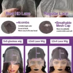 Perruque cheveux humains lisses, 250–300 % de densité, 30–40 pouces, lace HD 13×6, noire – Image 6