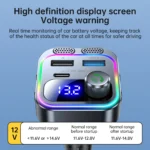 66W Fast Car Charger Bluetooth 5.4 FM Transmitter Wireless Radio Handsfree Calling Dual Mics & Deep Bass Car Charger Dual PD – Image 5