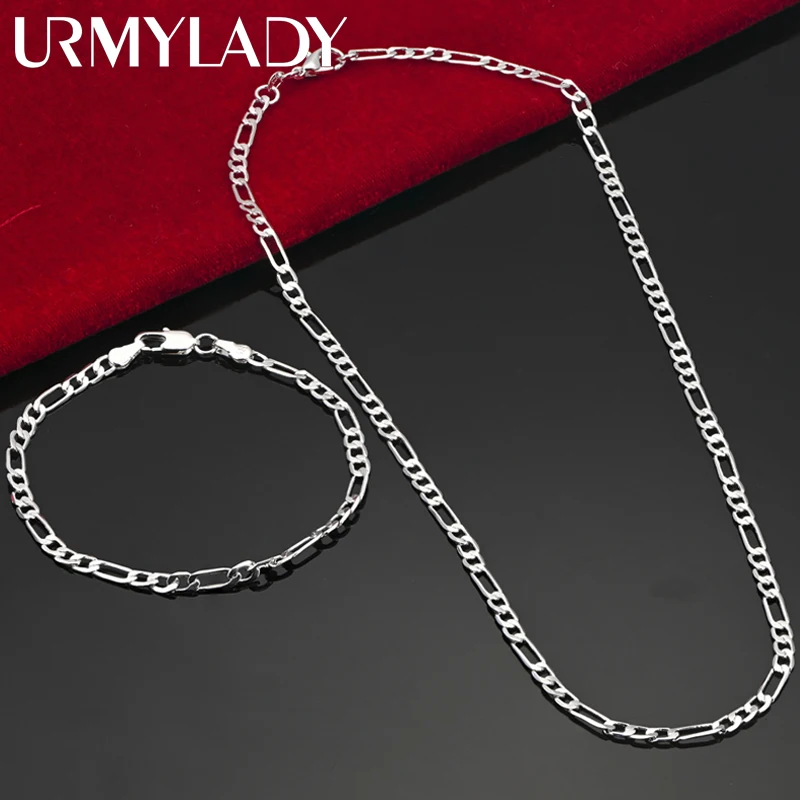 S4e9c35fa0f18487184d3a12cfa7f1cc2D.webp Noble new arrive 925 sterling silver 4MM chain for men Women Bracelet Necklace jewelry set lady Christma gifts charms wedding – Image 1