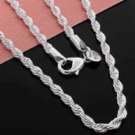925 Silver Wholesale Noble 45-60cm 18K Gold 4mm Rope Chain Necklace for Women Man Fashion Wedding Charm Gift Jewelry 18-24Inch – Image 6