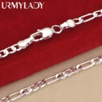 Noble new arrive 925 sterling silver 4MM chain for men Women Bracelet Necklace jewelry set lady Christma gifts charms wedding – Image 5
