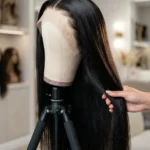 Perruque cheveux humains lisses, 250–300 % de densité, 30–40 pouces, lace HD 13×6, noire