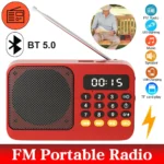 Bluetooth 5.0 Portable FM Radio Small Emergency Recargable Sound Box Mini Vintage Speaker Mp3 Player Support TF Card USB Drive