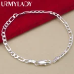 Noble new arrive 925 sterling silver 4MM chain for men Women Bracelet Necklace jewelry set lady Christma gifts charms wedding – Image 3
