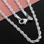 925 Silver Wholesale Noble 45-60cm 18K Gold 4mm Rope Chain Necklace for Women Man Fashion Wedding Charm Gift Jewelry 18-24Inch – Image 7