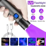 USB Rechargeable 365nm UV Flashlight Aluminum Portable Ultraviolet Light Torch Black Light Pet Urine Detector Black Flashlights – Image 7