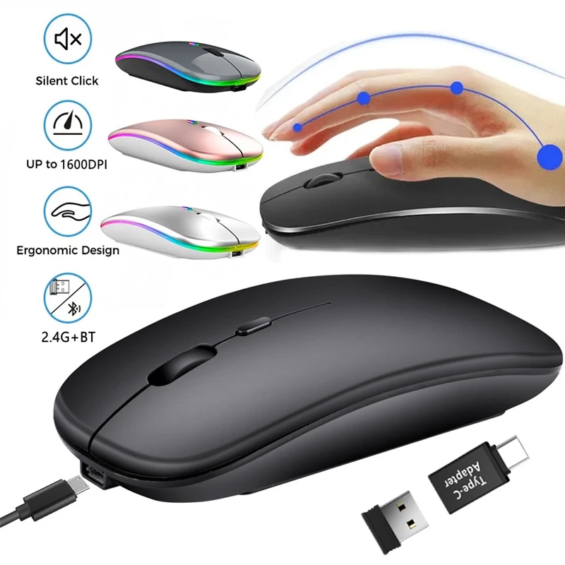Sd5db5f7aa4974787ab4a2af398d3ad6b7.webp Rechargeable Wireless Mouse Bluetooth-compatible 2.4GHz Dual Modes Computer Mice with Nano Receiver for PC Laptop Macbook – Image 1