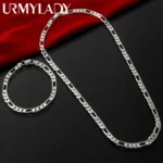 Noble new arrive 925 sterling silver 4MM chain for men Women Bracelet Necklace jewelry set lady Christma gifts charms wedding – Image 2