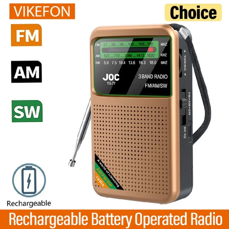 Se06a6effe22a4c9e99ad0687cf05df1bo.webp Battery Operated Radio FM AM SW Radio Built-in Speaker Pointer Pocket Radio Type-C Rechargeable with HD Display Screen for Elder – Image 1