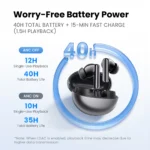 HAYLOU Flowbuds N55 Wireless Earbuds 54dB Adaptive ANC Bluetooth 6.0 LDAC Hi-Res Audio 6-Mic HD Call Earphones 40H Playback IPX5 – Image 6