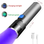 USB Rechargeable 365nm UV Flashlight Aluminum Portable Ultraviolet Light Torch Black Light Pet Urine Detector Black Flashlights – Image 3