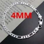 Noble new arrive 925 sterling silver 4MM chain for men Women Bracelet Necklace jewelry set lady Christma gifts charms wedding – Image 4